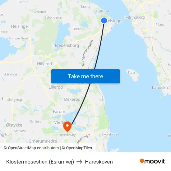 Klostermosestien (Esrumvej) to Hareskoven map