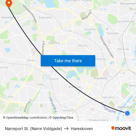 Nørreport St. (Nørre Voldgade) to Hareskoven map