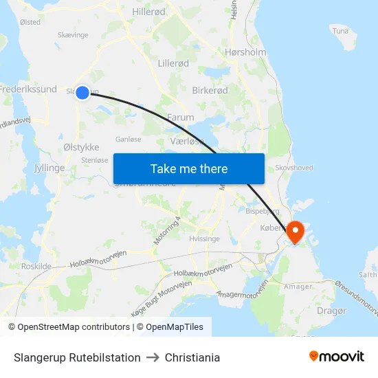 Slangerup Rutebilstation to Christiania map
