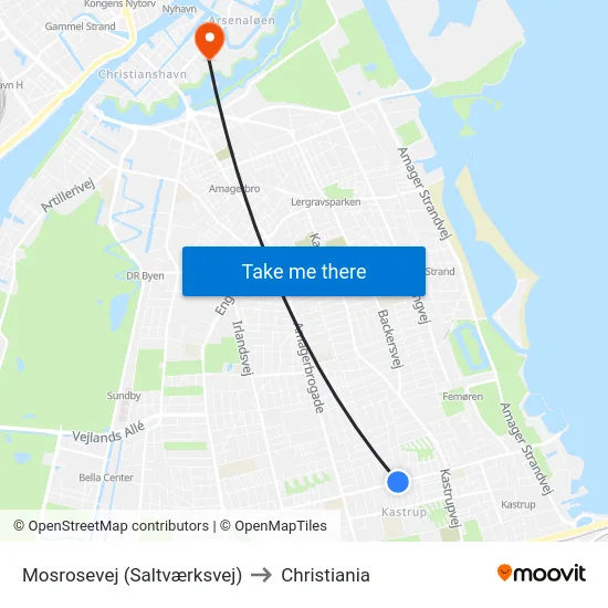 Mosrosevej (Saltværksvej) to Christiania map