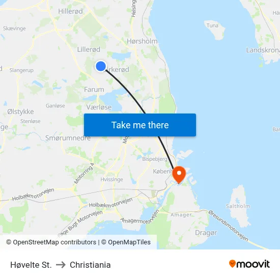 Høvelte St. to Christiania map