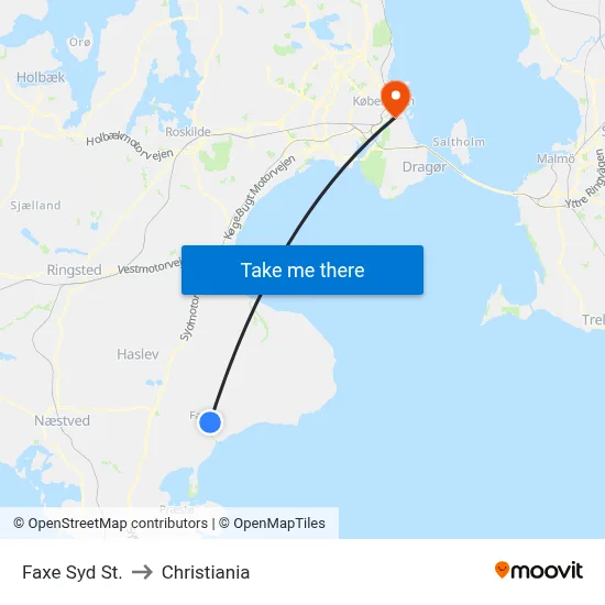Faxe Syd St. to Christiania map