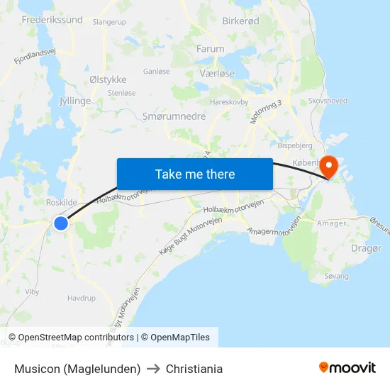 Musicon (Maglelunden) to Christiania map