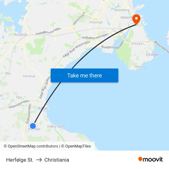Herfølge St. to Christiania map