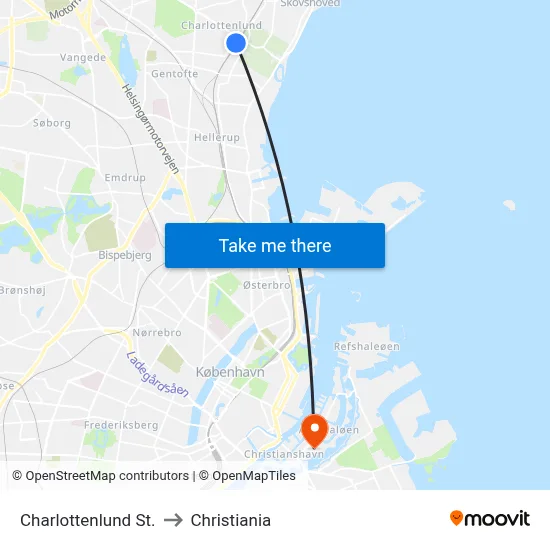 Charlottenlund St. to Christiania map