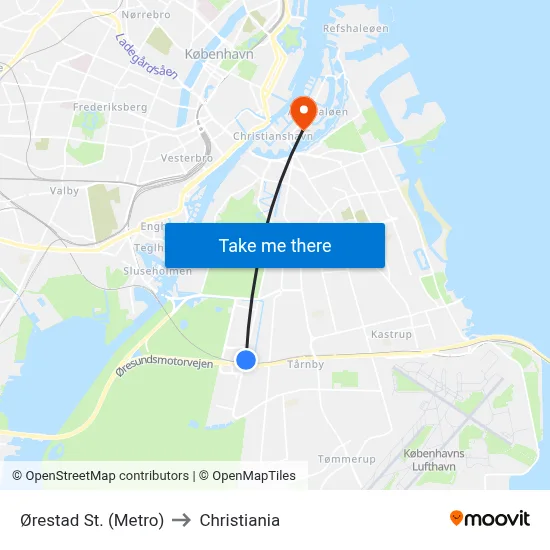Ørestad St. (Metro) to Christiania map