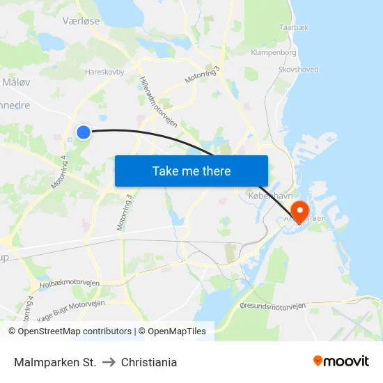Malmparken St. to Christiania map