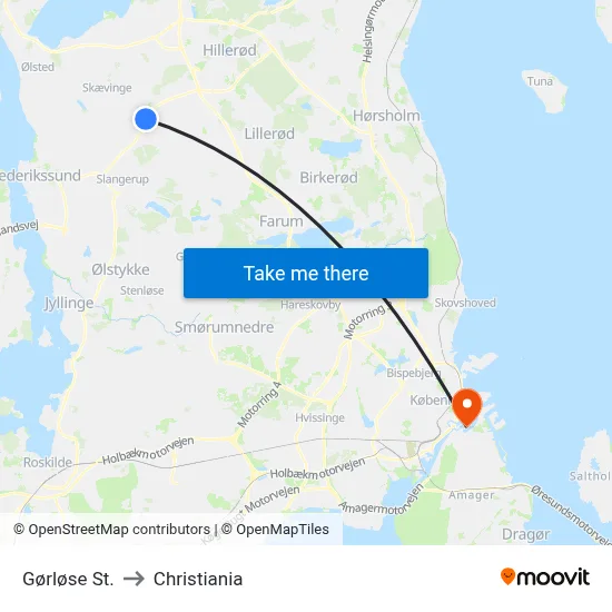 Gørløse St. to Christiania map
