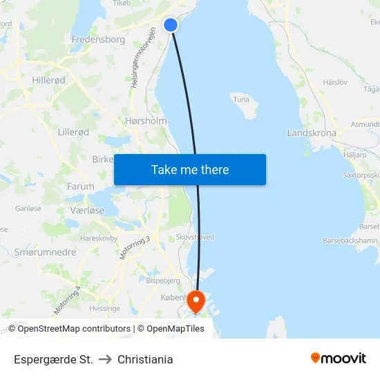Espergærde St. to Christiania map