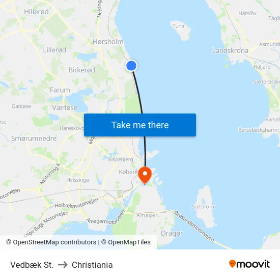 Vedbæk St. to Christiania map