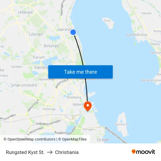 Rungsted Kyst St. to Christiania map