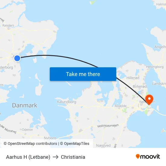Aarhus H (Letbane) to Christiania map