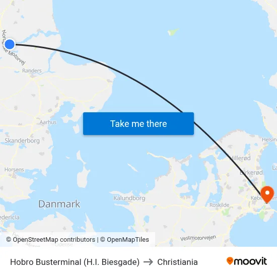 Hobro Busterminal (H.I. Biesgade) to Christiania map