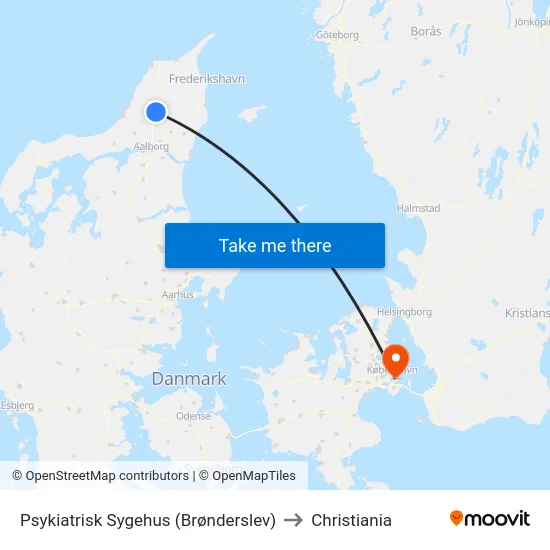 Psykiatrisk Sygehus (Brønderslev) to Christiania map