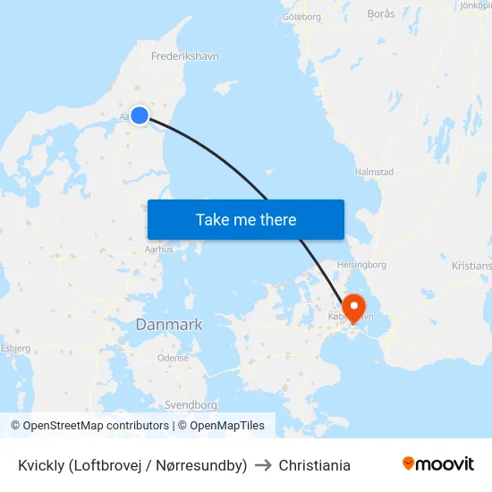 Kvickly (Loftbrovej / Nørresundby) to Christiania map