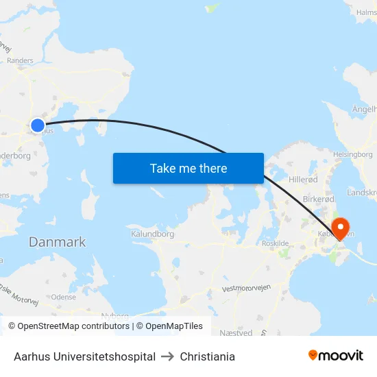 Aarhus Universitetshospital to Christiania map