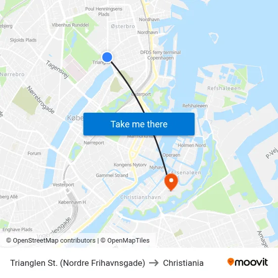 Trianglen St. (Nordre Frihavnsgade) to Christiania map