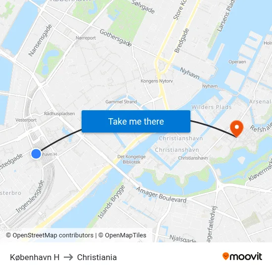 København H to Christiania map