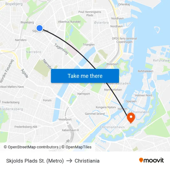 Skjolds Plads St. (Metro) to Christiania map
