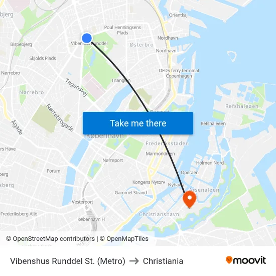 Vibenshus Runddel St. (Metro) to Christiania map