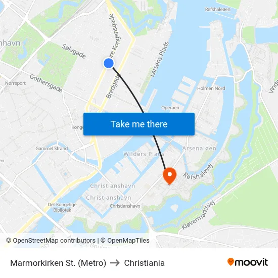 Marmorkirken St. (Metro) to Christiania map