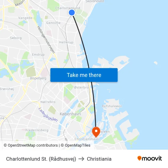 Charlottenlund St. (Rådhusvej) to Christiania map