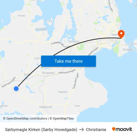 Sørbymagle Kirken (Sørby Hovedgade) to Christiania map