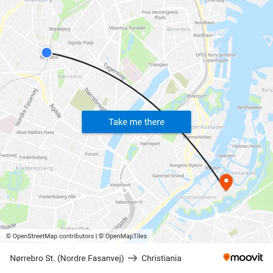 Nørrebro St. (Nordre Fasanvej) to Christiania map