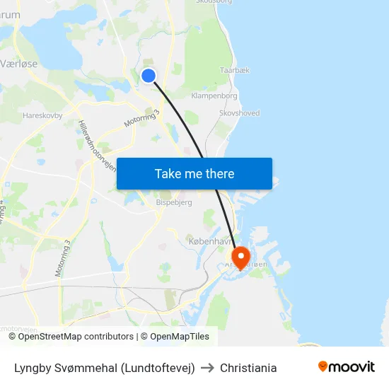Lyngby Svømmehal (Lundtoftevej) to Christiania map