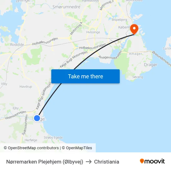 Nørremarken Plejehjem (Ølbyvej) to Christiania map