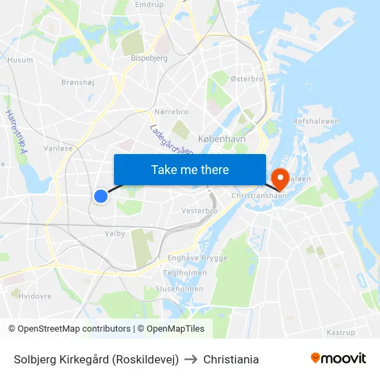 Solbjerg Kirkegård (Roskildevej) to Christiania map
