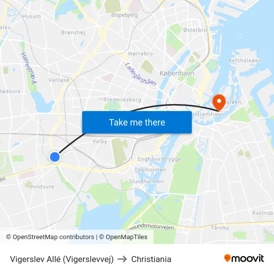 Vigerslev Allé (Vigerslevvej) to Christiania map