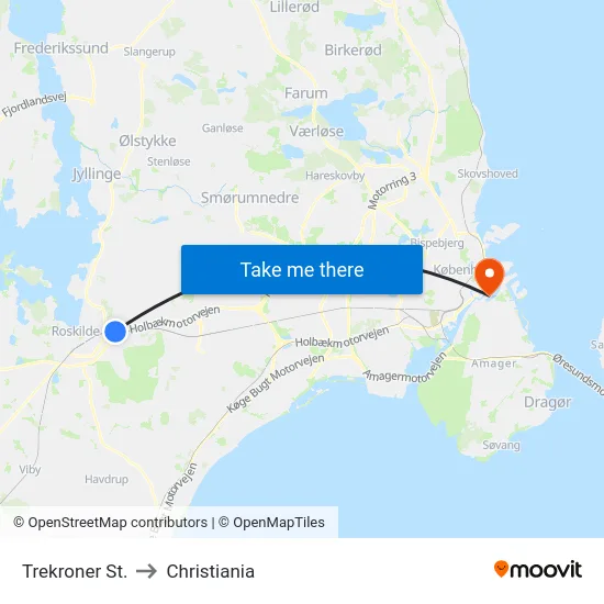 Trekroner St. to Christiania map