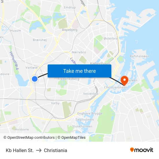 Kb Hallen St. to Christiania map