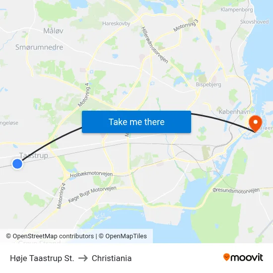 Høje Taastrup St. to Christiania map