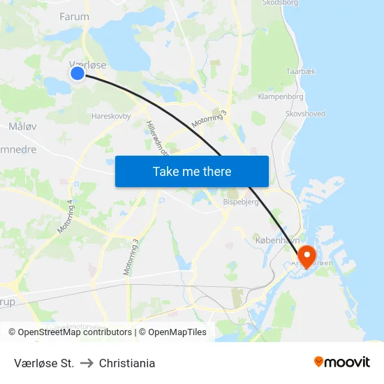 Værløse St. to Christiania map
