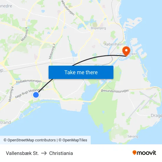 Vallensbæk St. to Christiania map