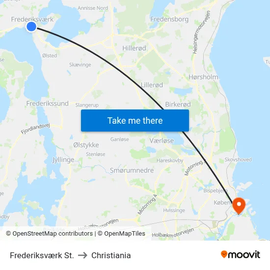 Frederiksværk St. to Christiania map