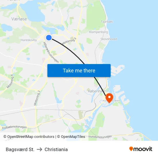 Bagsværd St. to Christiania map
