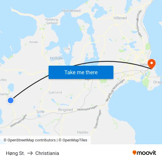 Høng St. to Christiania map