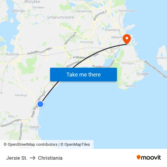 Jersie St. to Christiania map