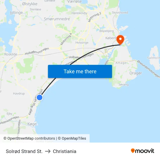 Solrød Strand St. to Christiania map