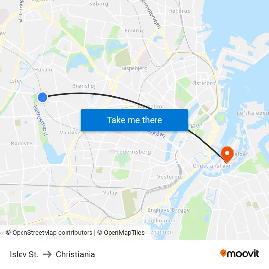 Islev St. to Christiania map