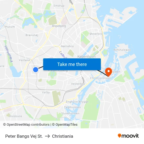 Peter Bangs Vej St. to Christiania map