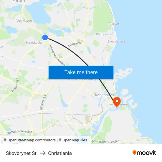 Skovbrynet St. to Christiania map