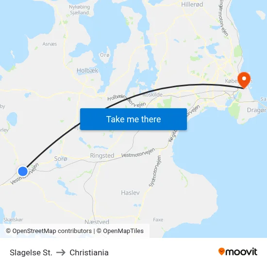 Slagelse St. to Christiania map