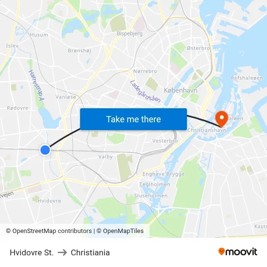 Hvidovre St. to Christiania map