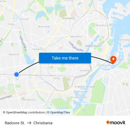 Rødovre St. to Christiania map