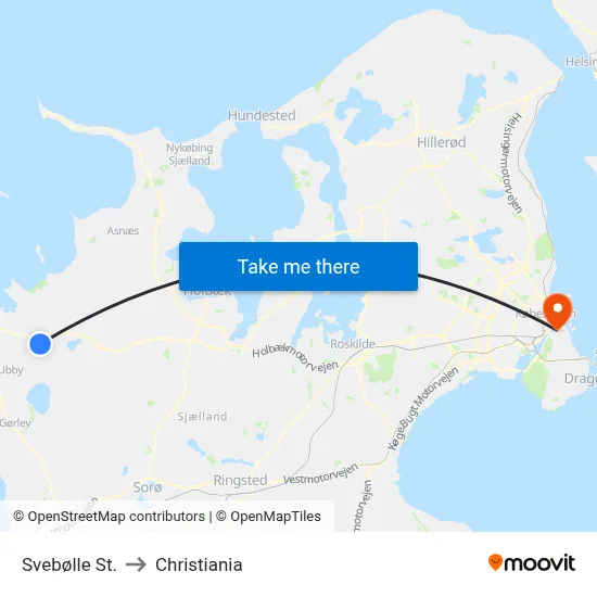 Svebølle St. to Christiania map