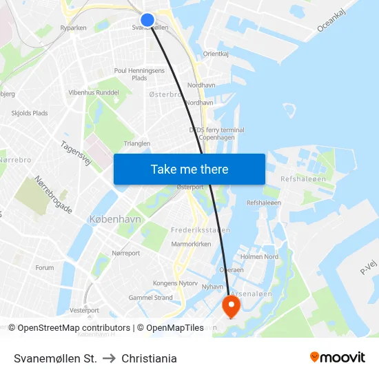 Svanemøllen St. to Christiania map